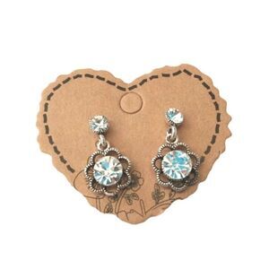 Round Cut Crystal Flower Dangle Dainty Earrings Silver Plated Post